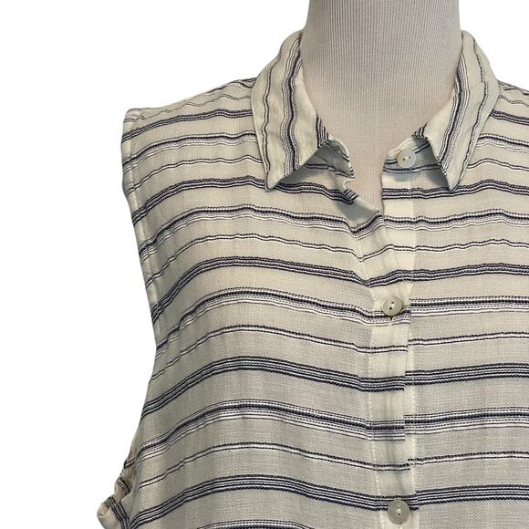 J. Jill Striped Button Sleeveless Top Womens XL White Blue Cotton Beachy Tank - Picture 2 of 7